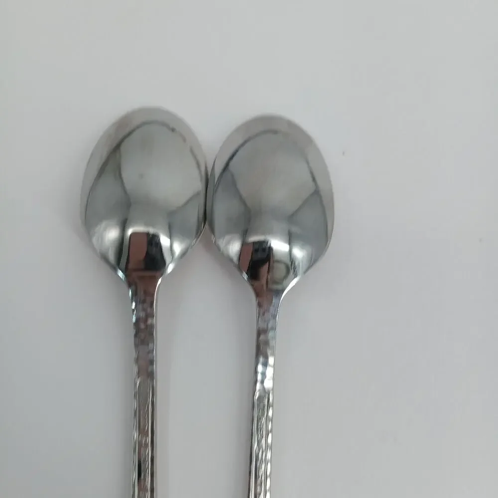 2X LH Tsp Reed and Barton OLDE ENGLISH HAMMERED Stainless Long Tea Malt Spoons
